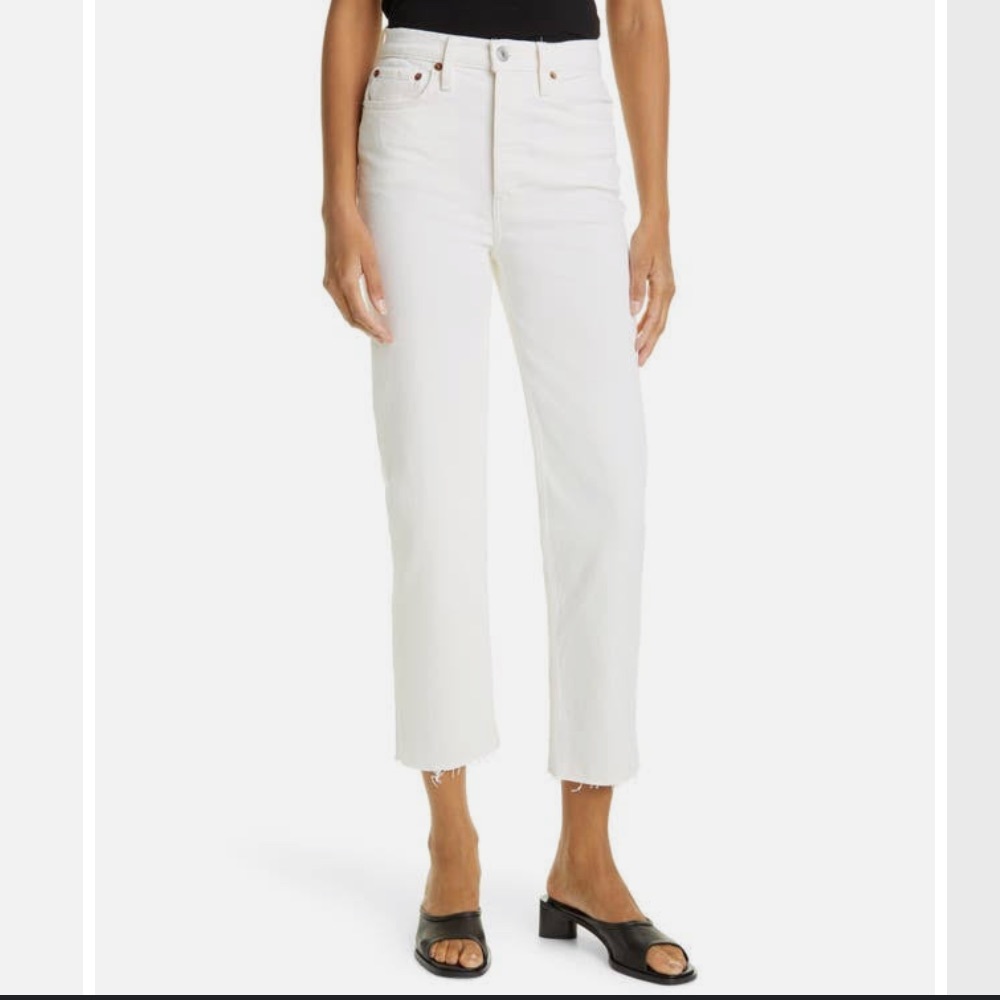 NWT- RE/DONE White 70s Stovepipe Frayed Hem Jeans